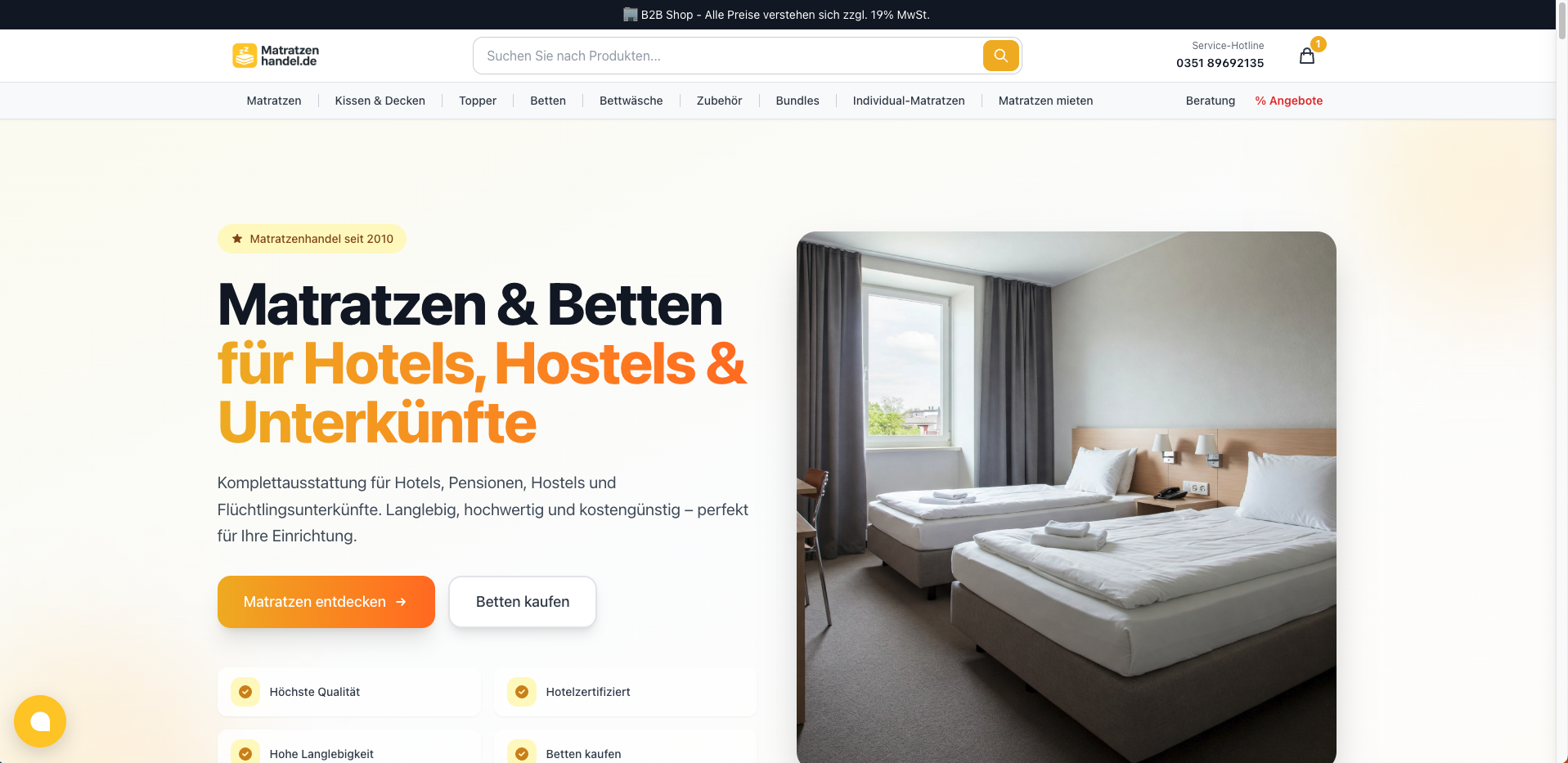 Matratzenhandel.de Homepage