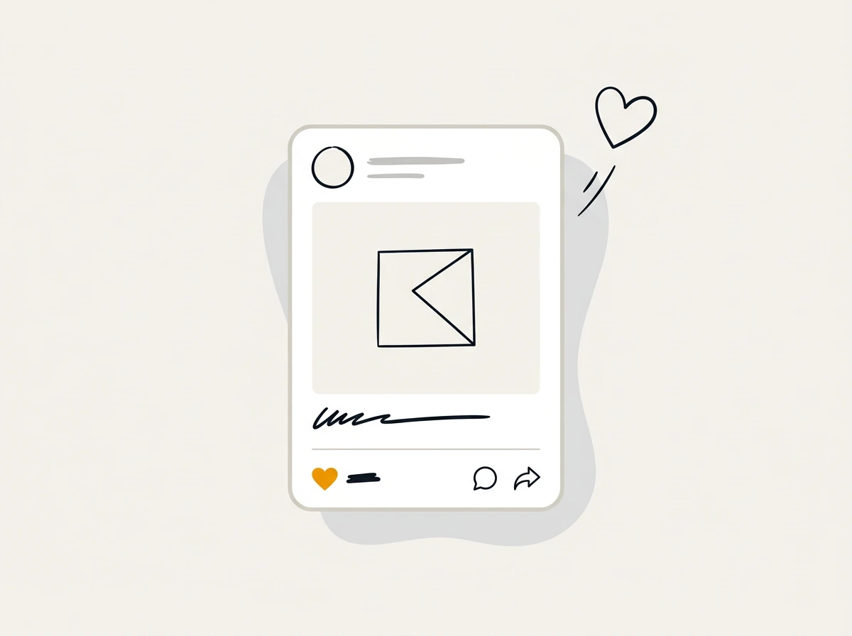 Illustration einer Social-Media-Post-Karte mit Like-Herz, Kommentar und Share — Social Media Marketing durch Cavess